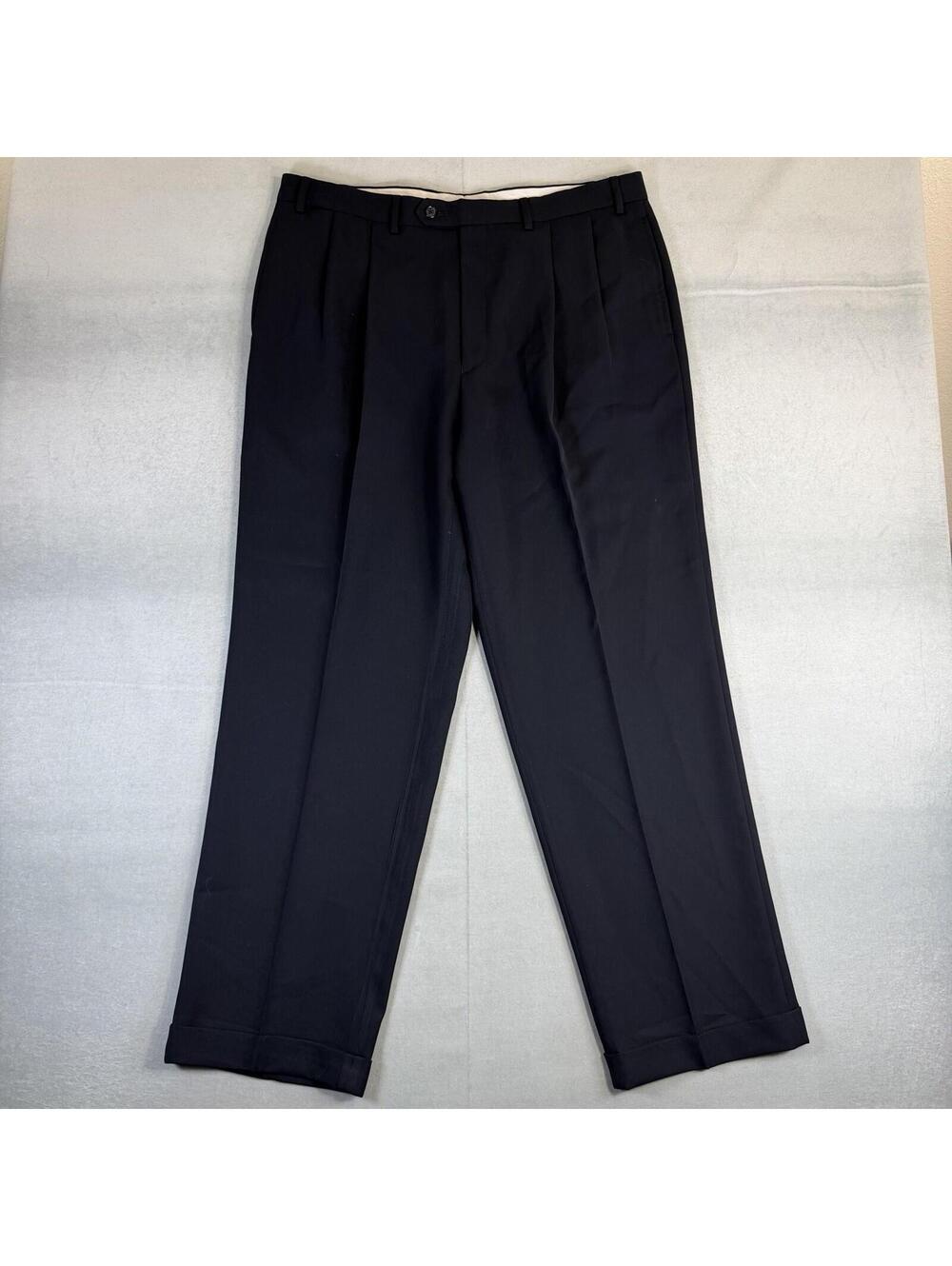 Lauren Ralph Lauren Dress Pants Mens 38x32 Navy Pleated Classic Straight Cuffed